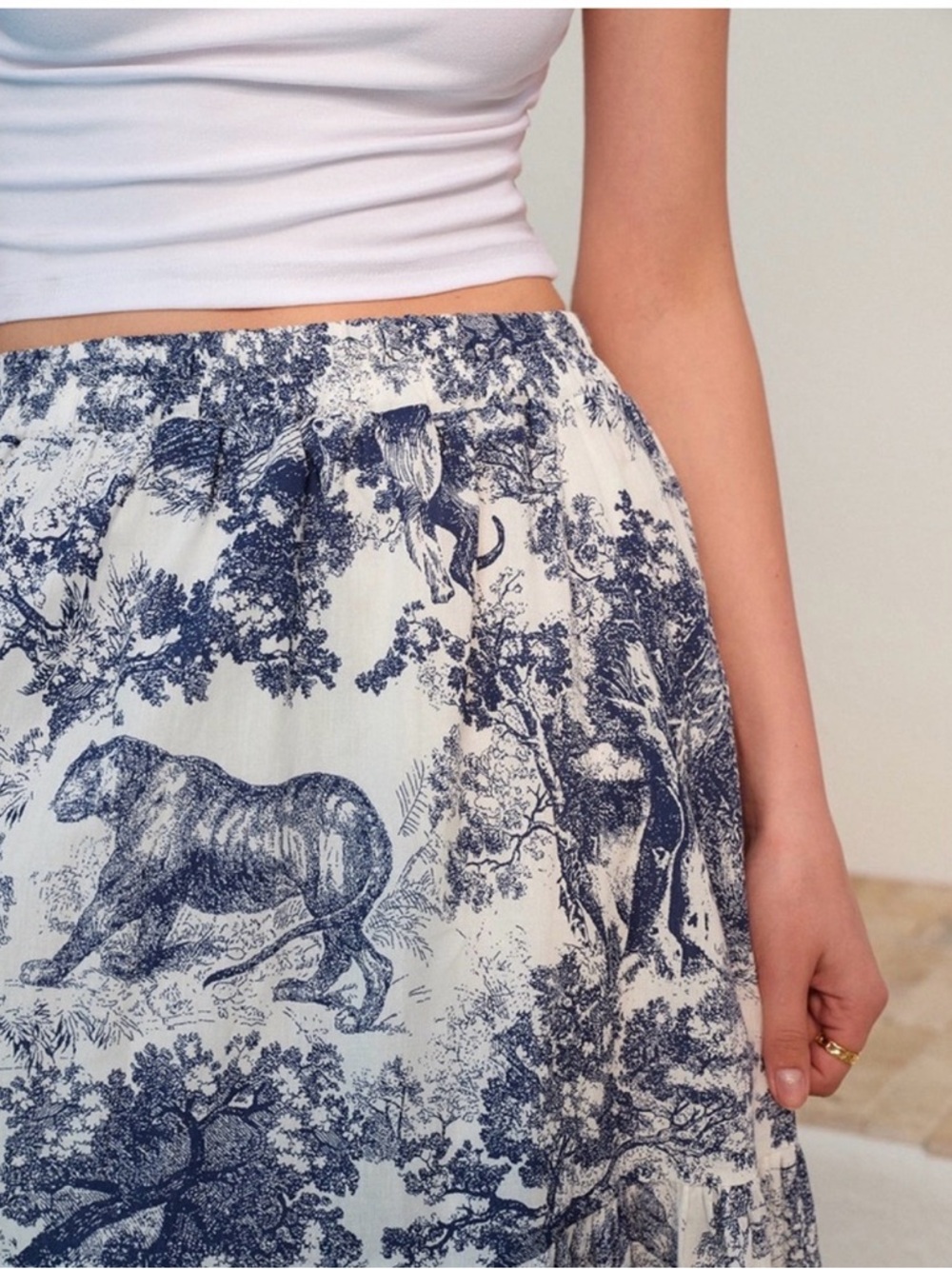 Safari Toile Print Tiered Midi Skirt - Women's